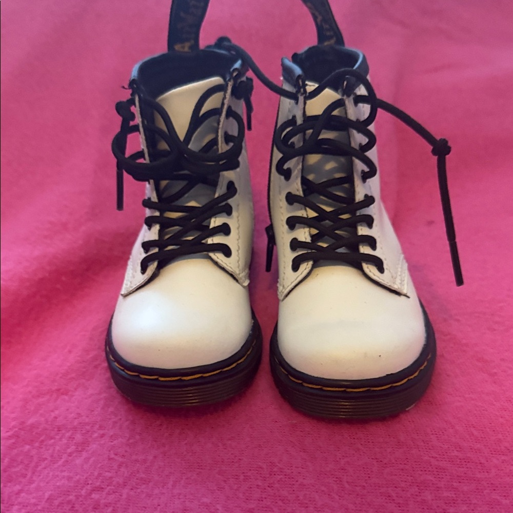 Dr. Martens White Combat Boots with Black Laces